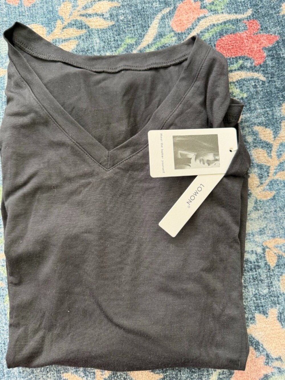 Lomon V Neck Tee Dark Charcoal Gray NWT Size M